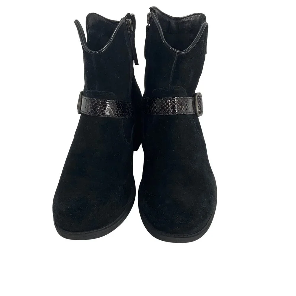 UGG Australia Black Suede Ankle Boots W/ Snakeskin Strap Womens Size 9 Classic - Picture 11 of 12